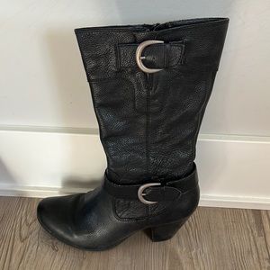 Black buckle heeled boots